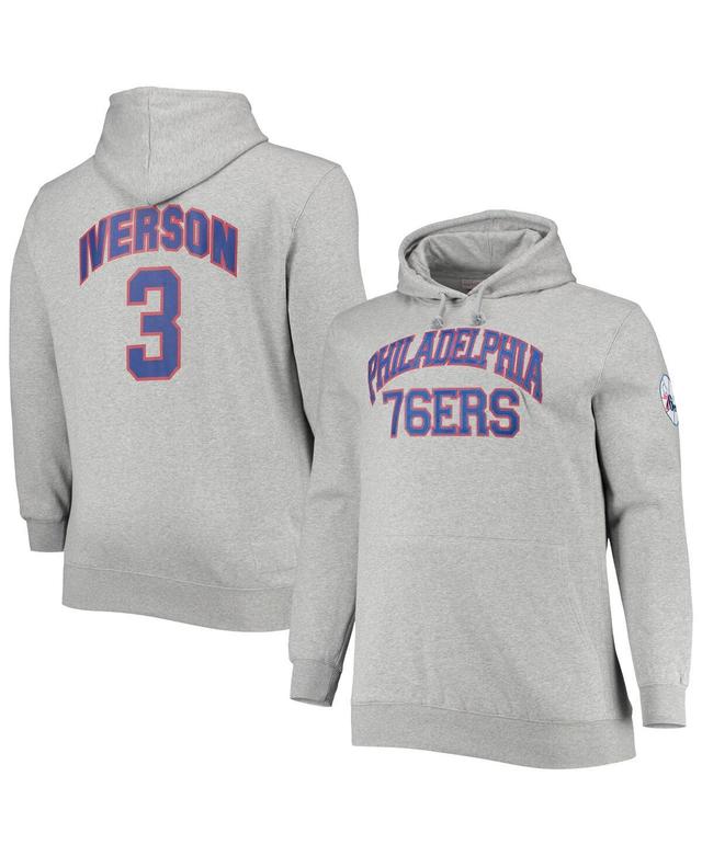 Mens Mitchell & Ness Allen Iverson Heathered Gray Philadelphia 76ers Big and Tall Name and Number Pullover Hoodie Product Image