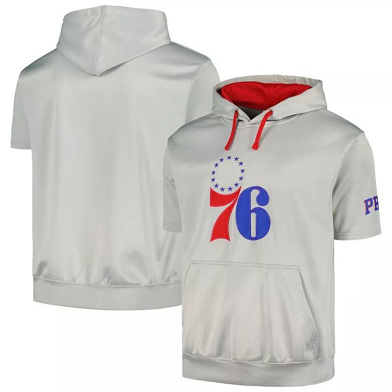 Mens Fanatics Branded Silver/Red Philadelphia 76ers Short Sleeve Pullover Hoodie Product Image