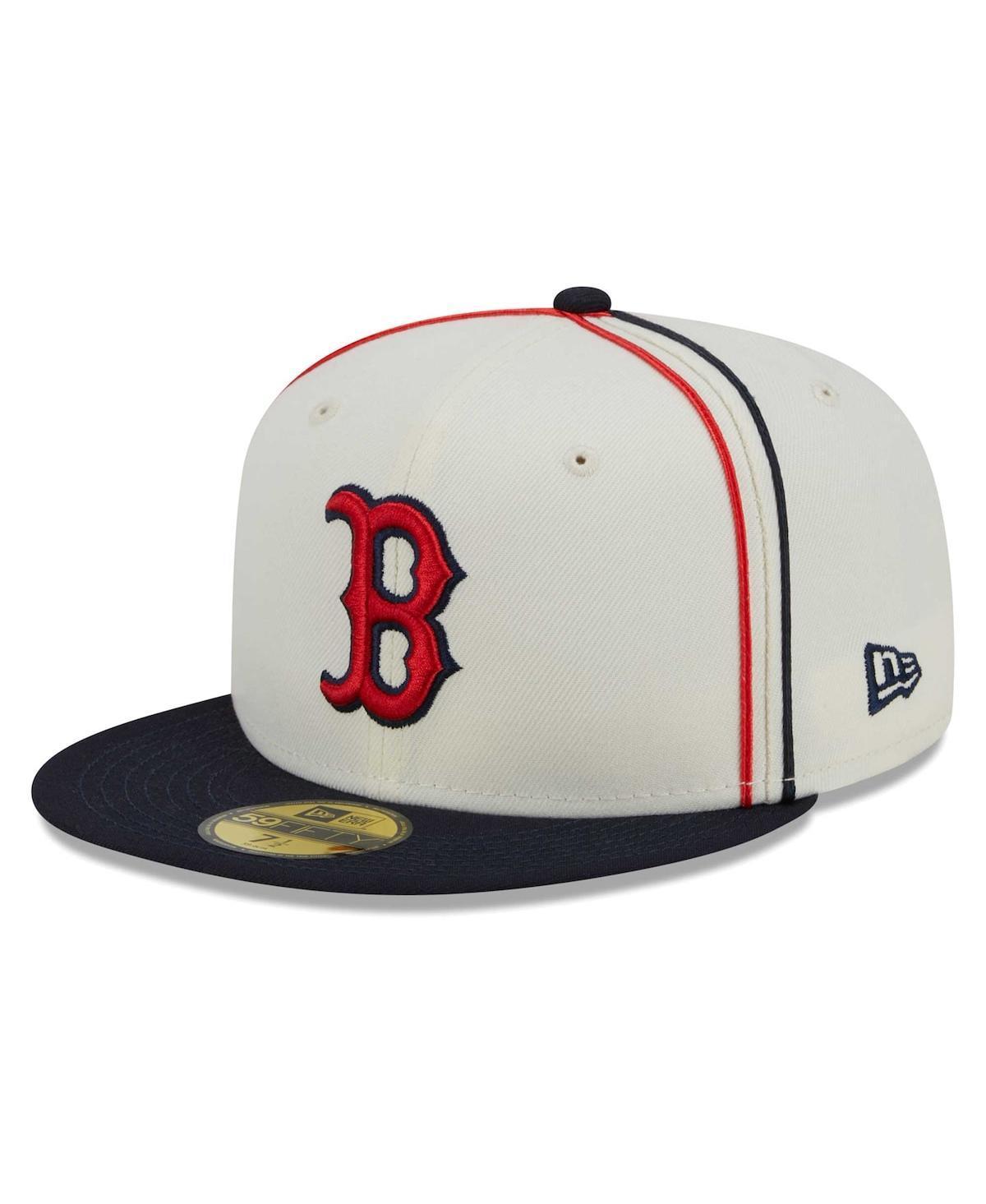 Mens New Era Cream/Navy Boston Red Sox Chrome Sutash 59FIFTY Fitted Hat Product Image