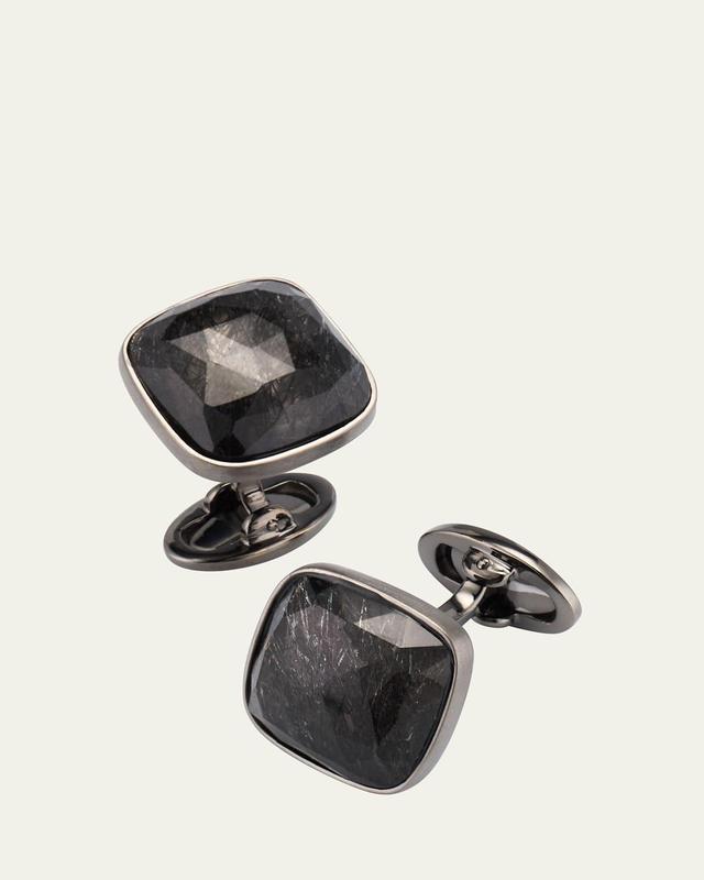 Mens Ruthenium & Faceted Rutilated Quartz Cufflinks Product Image