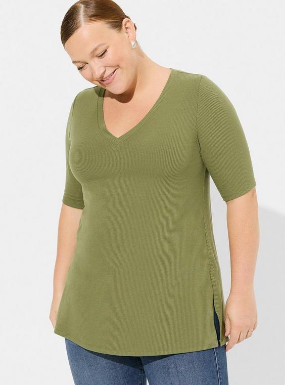 Favorite Tunic Rib V-Neck Side Slit Tee product image