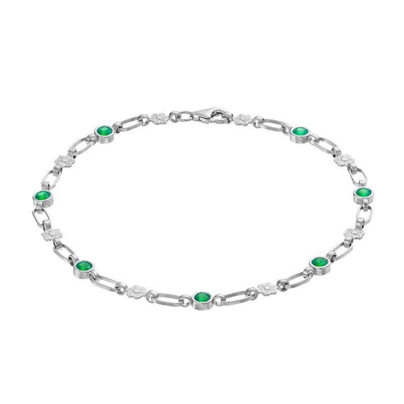 Kristen Kesho Sterling Silver Lab-Created Emerald Flower Link Bracelet, Womens Product Image