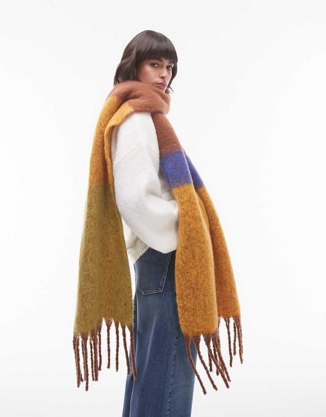 Topshop Sydney striped blanket scarf in brown and rust mix Product Image