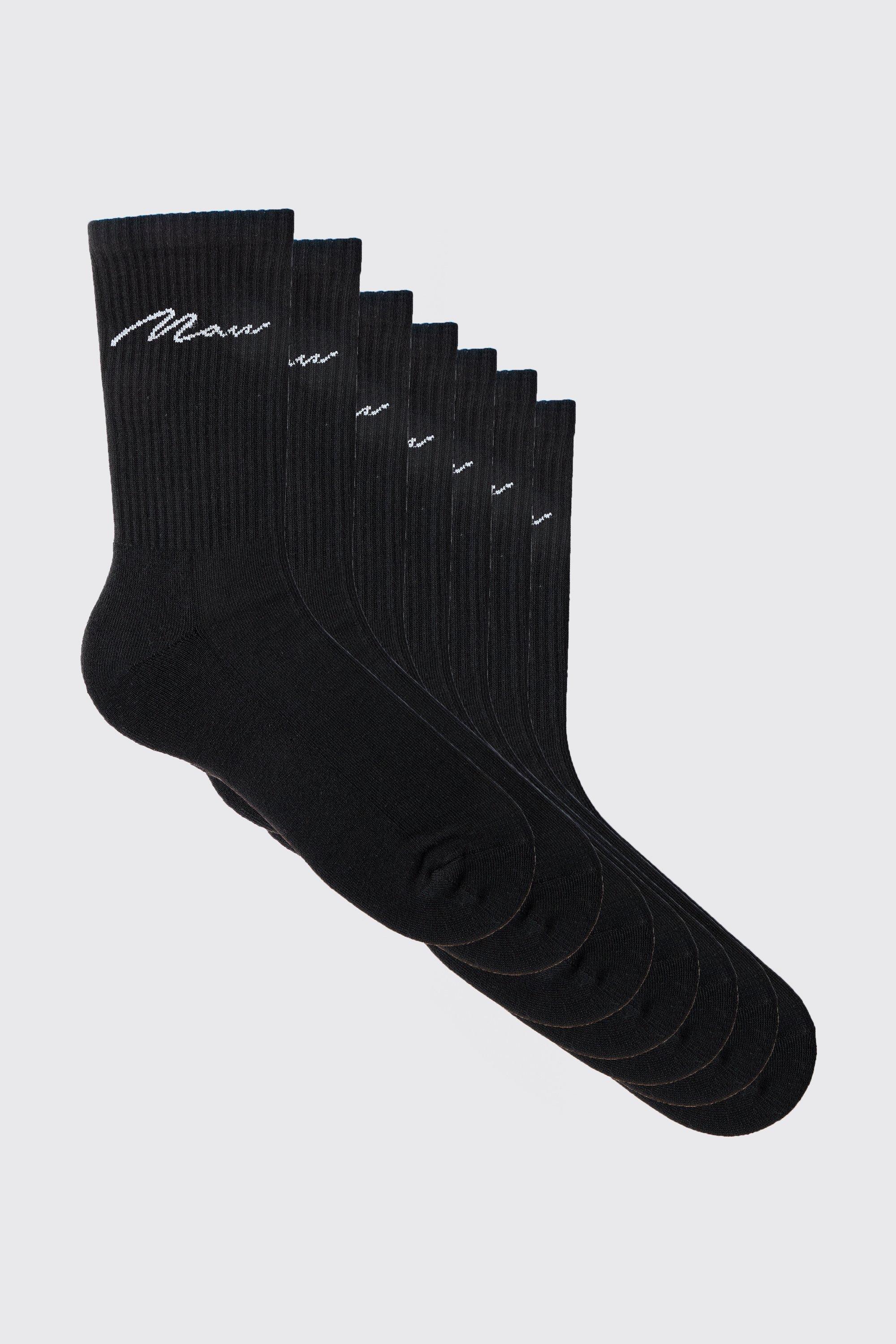 7 Pack Man Script Logo Plain Sport Socks | boohooMAN USA Product Image