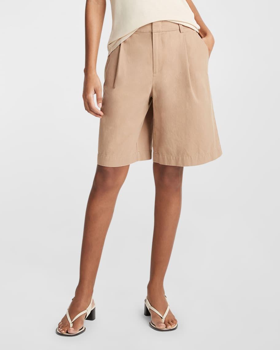 Washed Cotton Pleated Wide-Leg Shorts Product Image