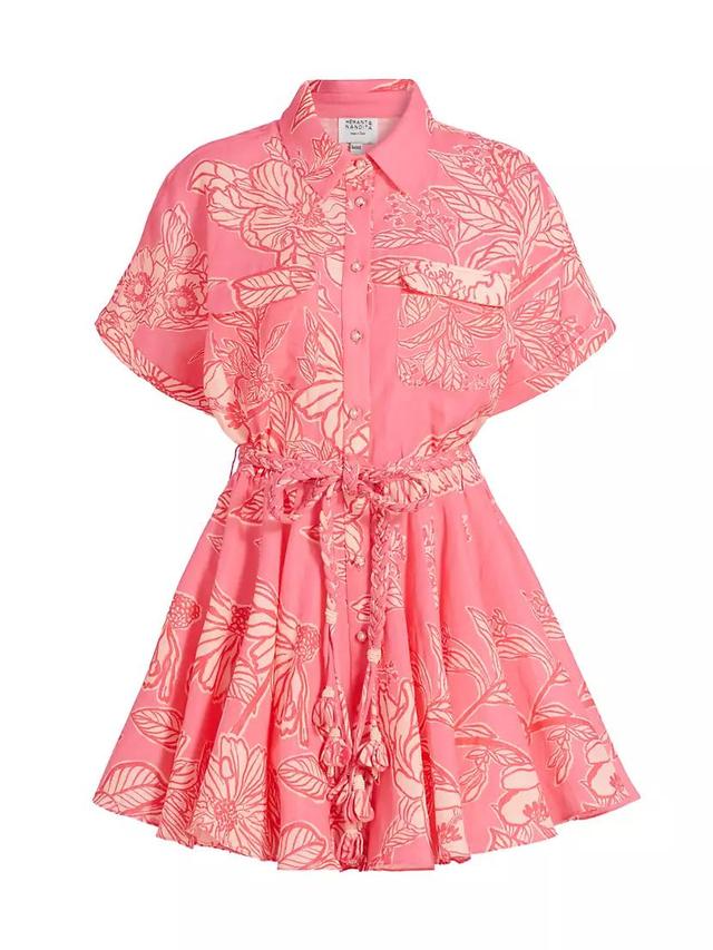 Floral Cotton-Linen Drawstring Minidress Product Image