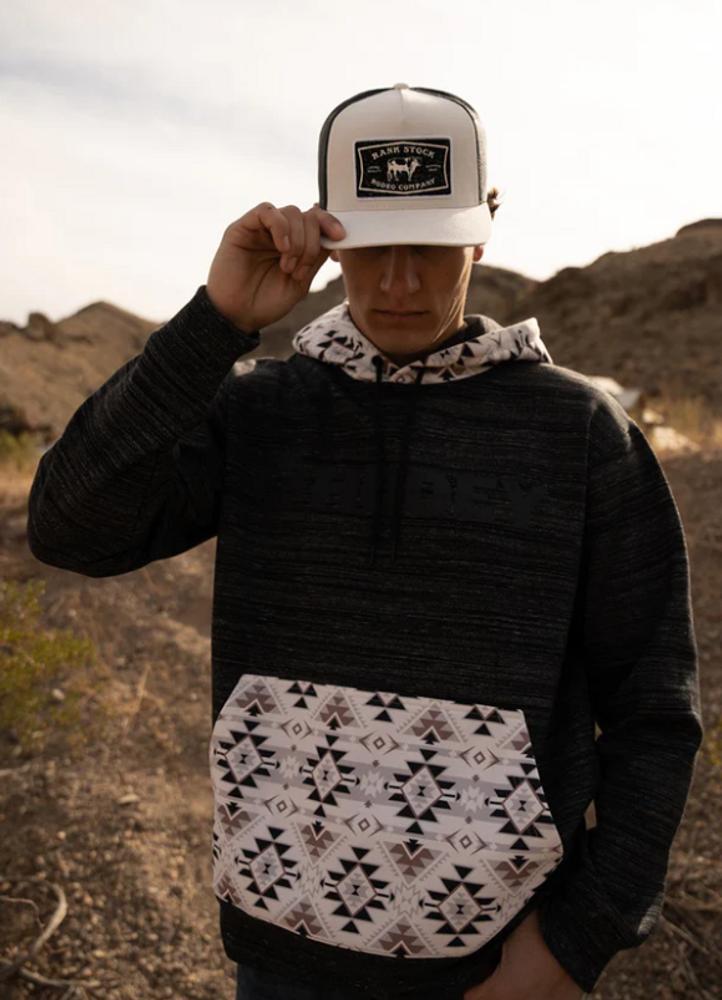 Hooey® Men's "Lock Up" Black Hoodie With White Aztec Pocket Product Image