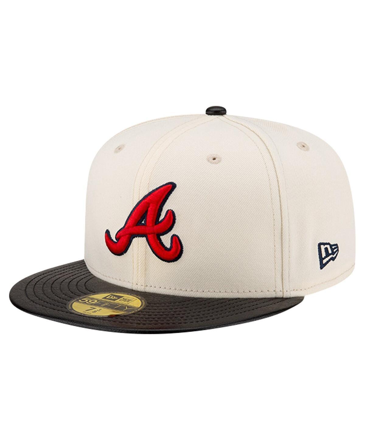 Mens New Era Cream Atlanta Braves Game Night Leather Visor 59FIFTY Fitted Hat Product Image