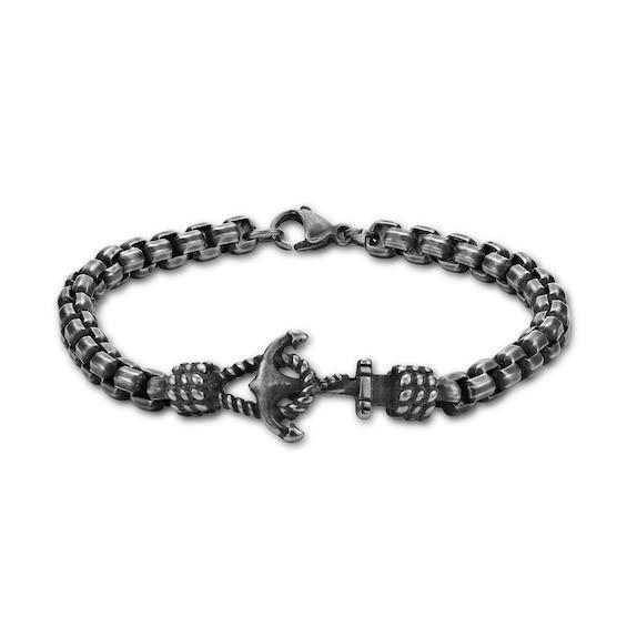 Men's Antique Finish Link Chain Anchor Bracelet in Stainless Steel and Black IP - 8.5" Product Image