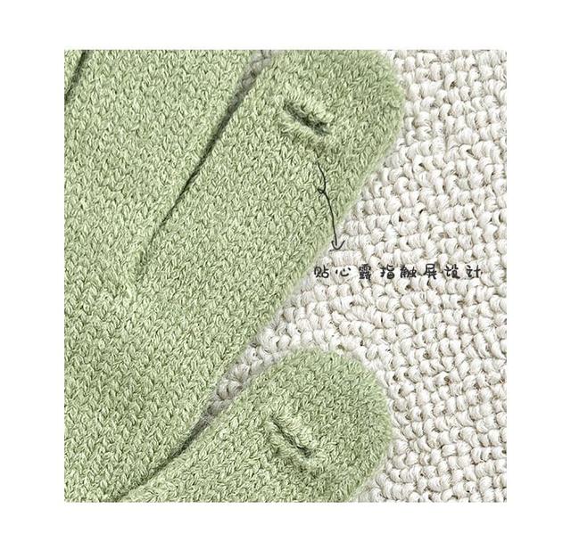 Bow Rhinestone Knit Gloves Product Image