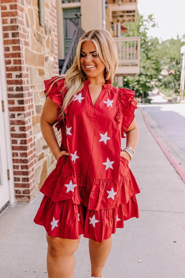 Under The Stadium Lights Ruffle Mini Dress in Crimson Curves Product Image