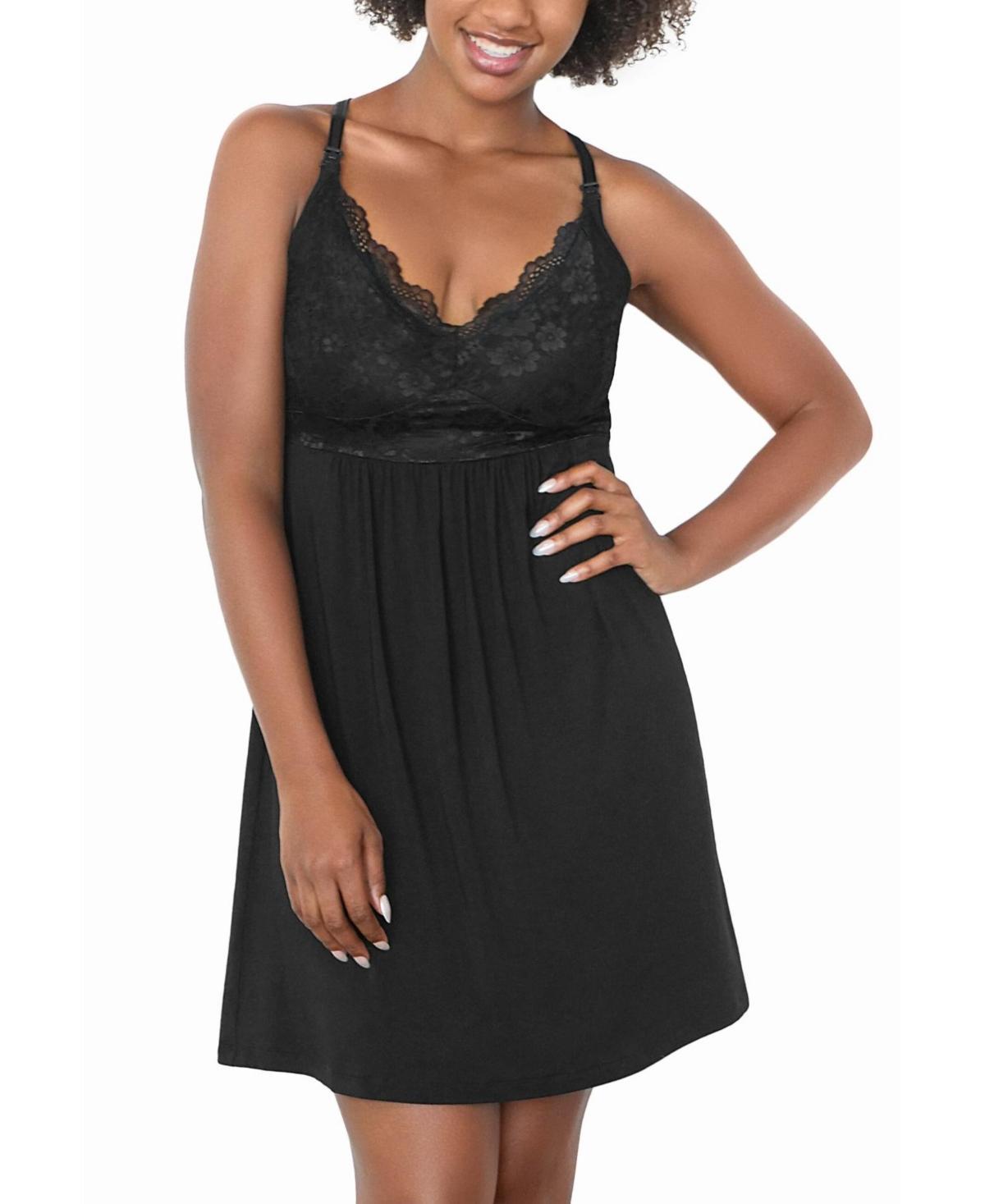 Womens Plus Size Lucille Lace Maternity & Nursing Nightgown - With Clip Down Cups Product Image