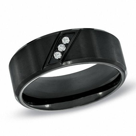 Men's 8.0mm Diamond Accent Comfort Fit Wedding Band in Black IP Stainless Steel Product Image