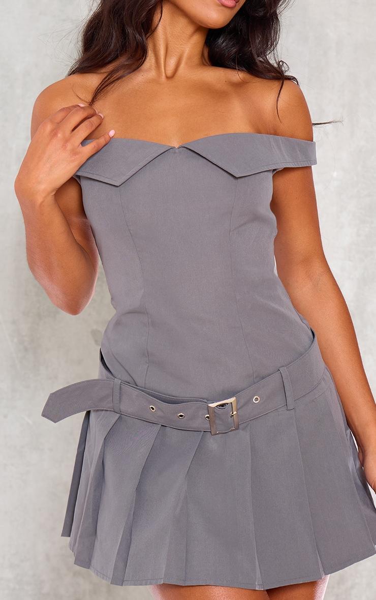 Grey Bardot Belted Pleated Shift Dress Product Image