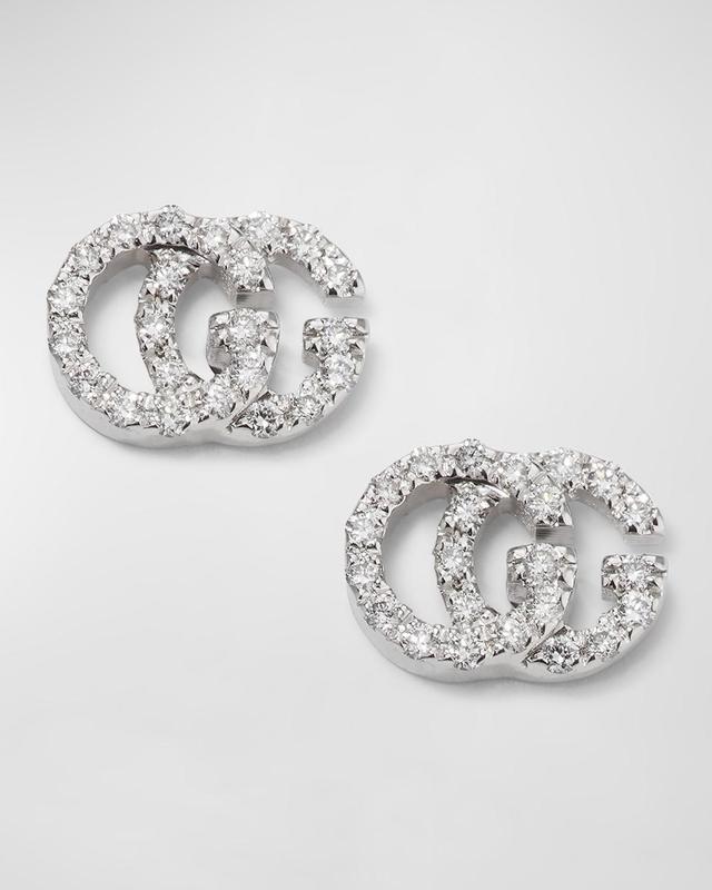 Womens 18K White Gold & Diamond Double G Studs Product Image