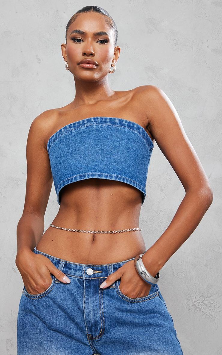 Mid Blue Wash Bandeau Crop Top product image