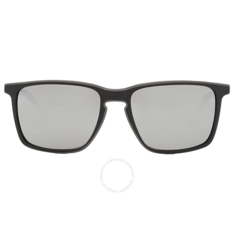 Silver Mirror Rectangular Men's Sunglasses Boss 1556/o/s 0o6w/t4 57 In Black Product Image