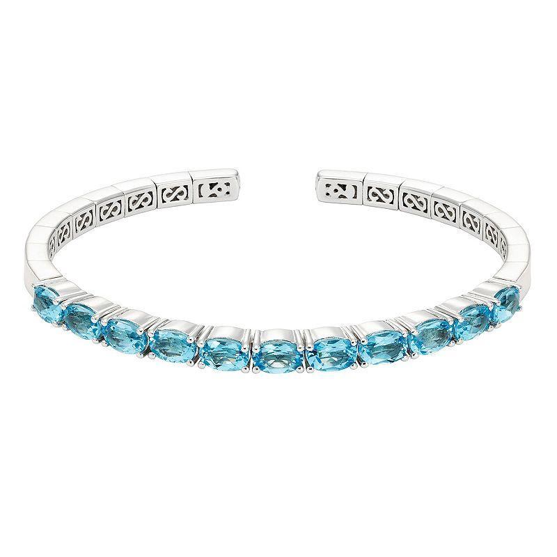 Sterling Silver Gemstone Flexible Cuff Bangle Bracelet, Womens Created Blue Blue Product Image