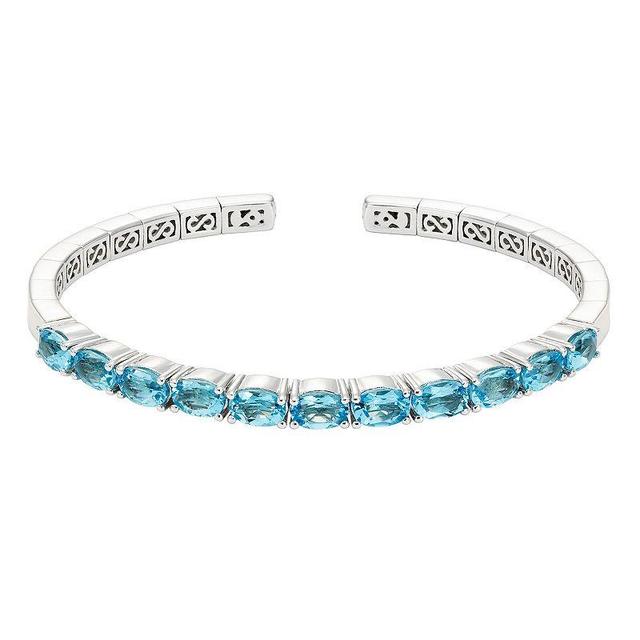 Sterling Silver Gemstone Flexible Cuff Bangle Bracelet, Womens Created Blue Blue Product Image