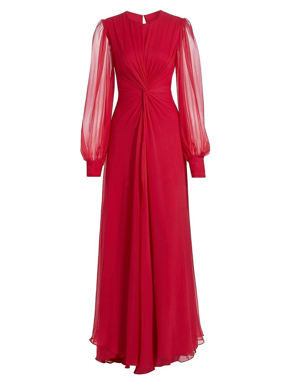 Womens Twist Silk Chiffon Blouson-Sleeve Gown Product Image