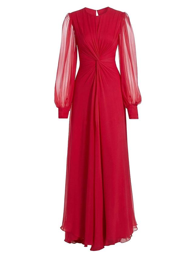 Womens Twist Silk Chiffon Blouson-Sleeve Gown Product Image