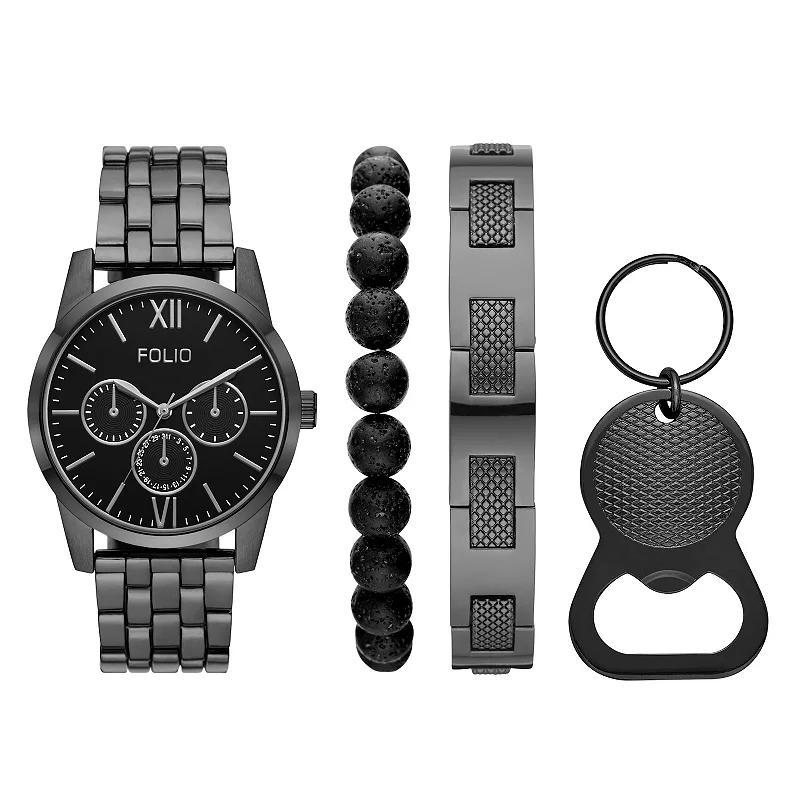 Folio Mens Gunmetal Tone Accessory Set, Black Product Image