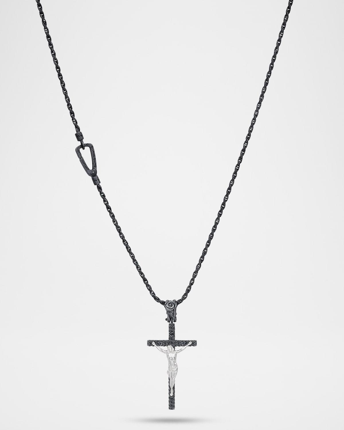 Mens The Cross Oxidized and Polished Sterling Silver Crucifix Rope Chain Necklace Product Image