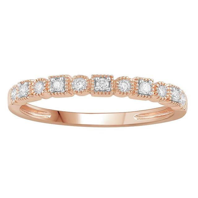 10k Rose Gold 1/10 Carat T.W. Diamond Milgrain Band Ring, Womens White Product Image