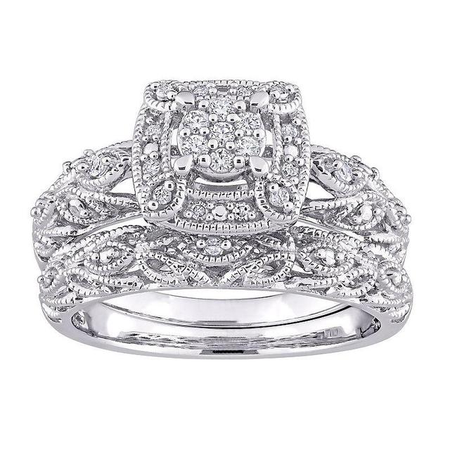 Stella Grace Sterling Silver 1/5 Carat T.W. Diamond Vintage Engagement Ring Set, Womens White Product Image