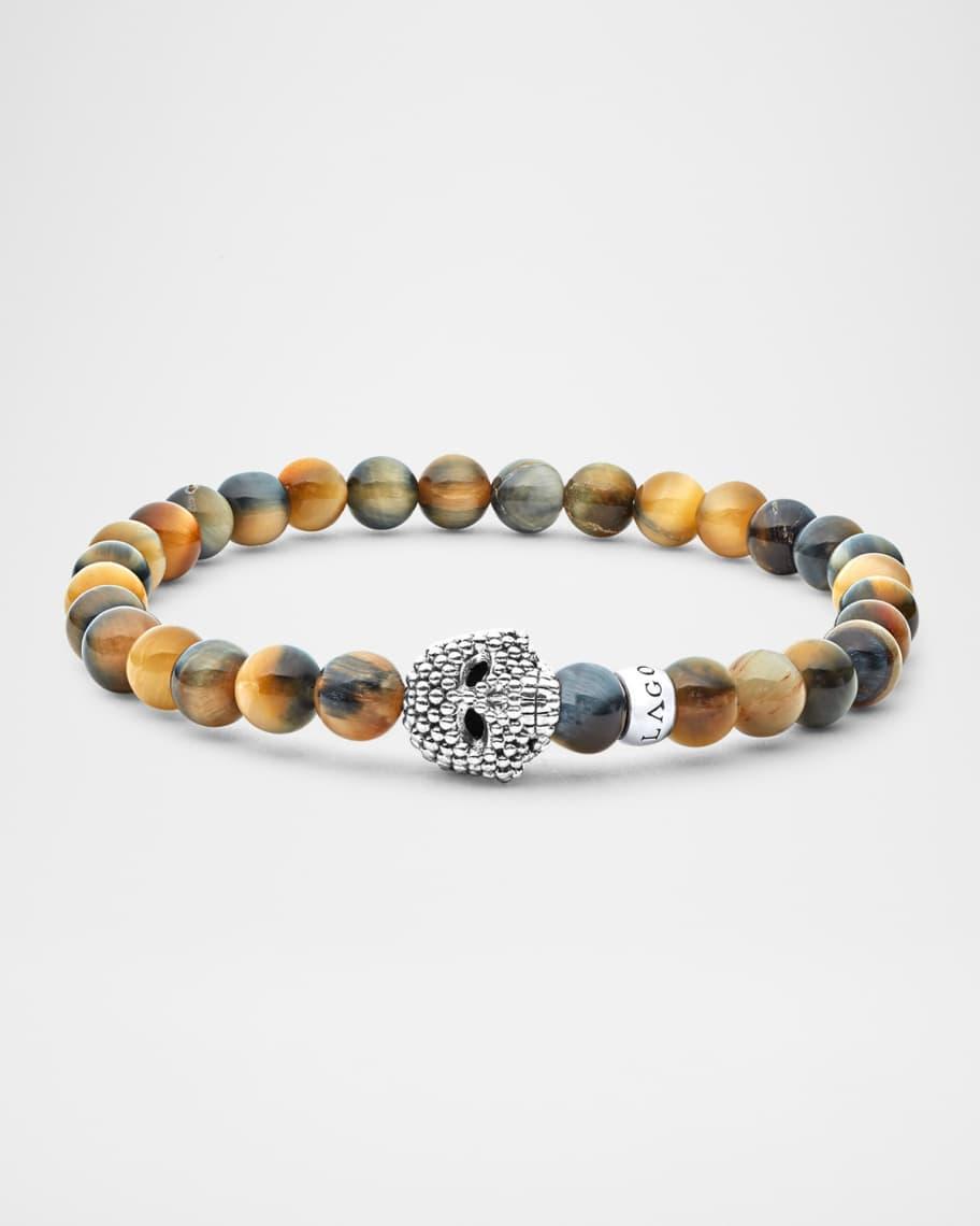 Men's Anthem Tiger's Eye and Caviar Skull Beaded Bracelet Product Image