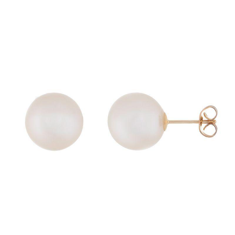 14k Gold 10 mm Freshwater Cultured Pearl Stud Earrings, Womens, White Product Image