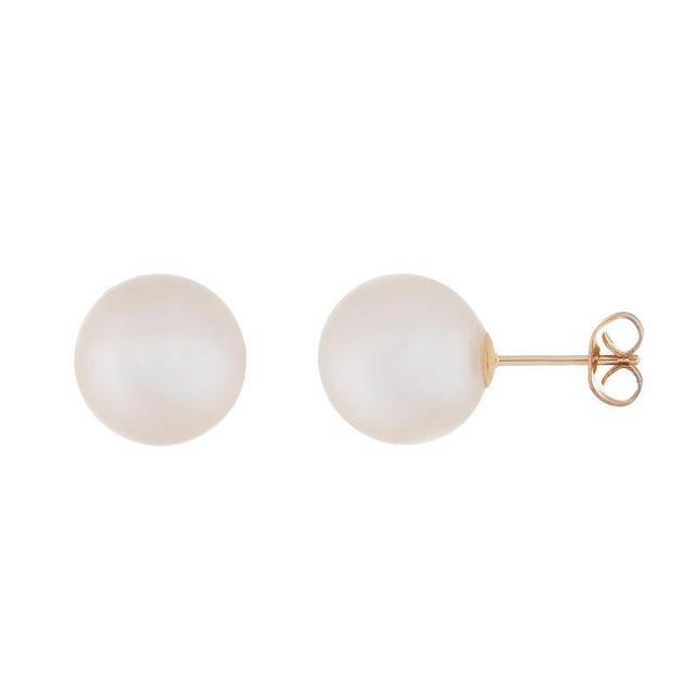 14k Gold 10 mm Freshwater Cultured Pearl Stud Earrings, Womens, White Product Image