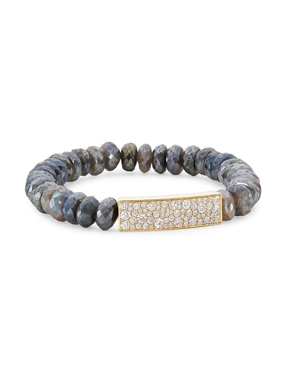 Womens 14K Yellow Gold, Mystic Moonstone, & Diamond Beaded Stretch Bracelet Product Image