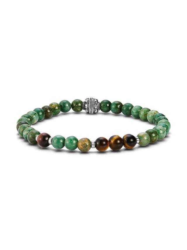 Mens Sterling Silver, Jade & Tigers Eye Bead Bracelet Product Image