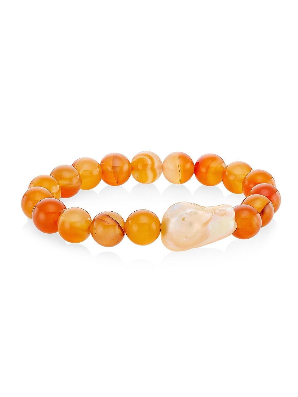 Womens Organic Gems Peach Baroque Pearl & Carnelian Beaded Stretch Bracelet Product Image