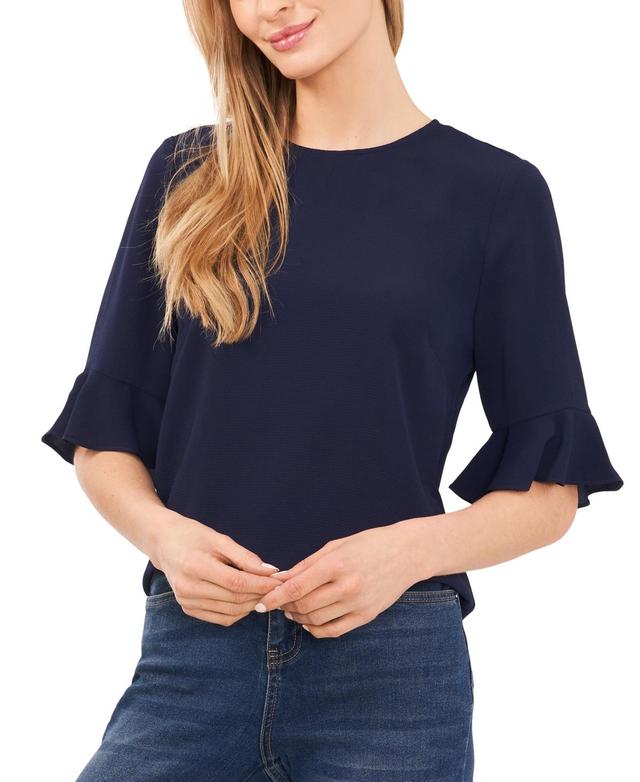 CeCe Womens Ruffled Cuff 3/4-Sleeve Crew Neck Blouse Product Image