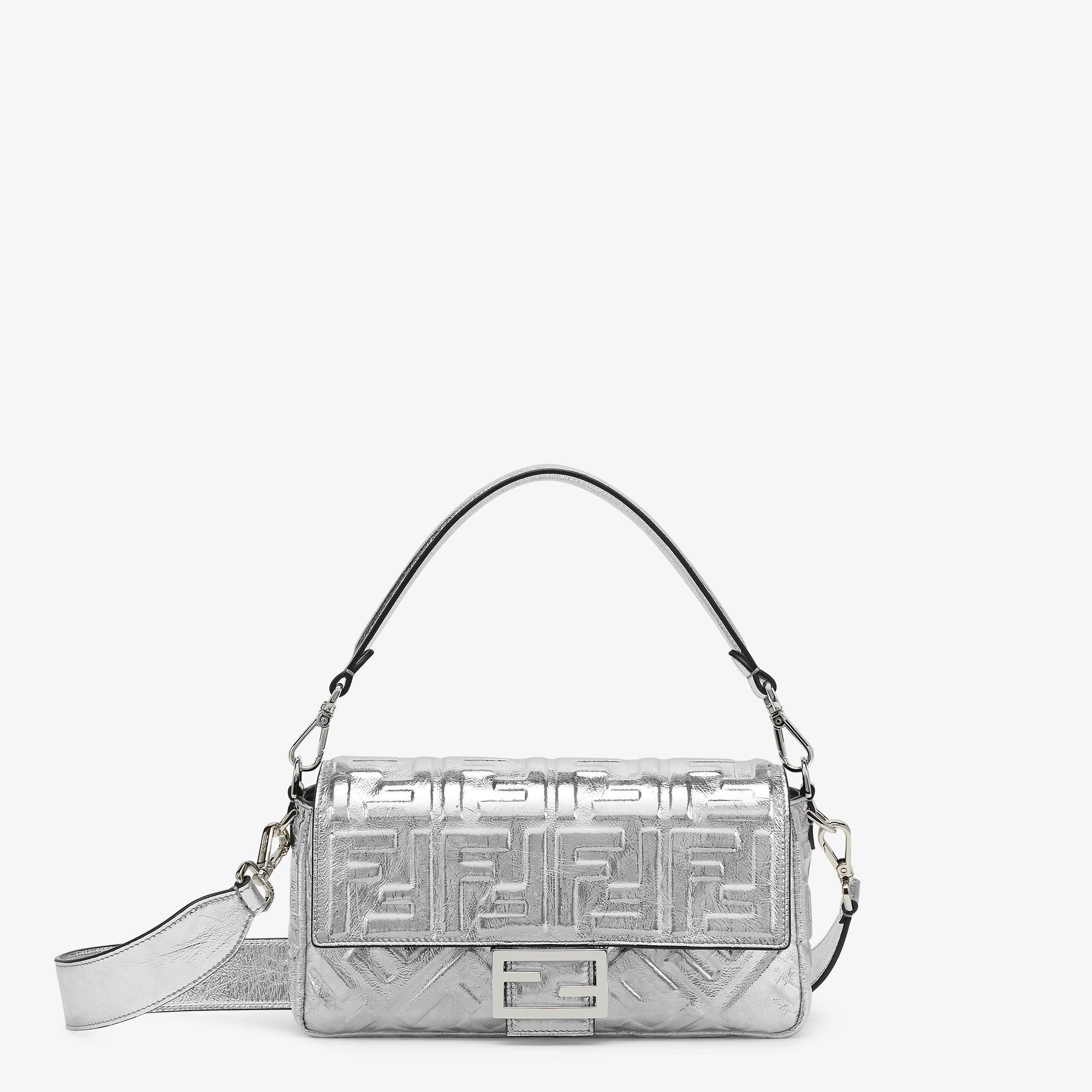 BaguetteSilver craquelé leather bag with FF motif Product Image