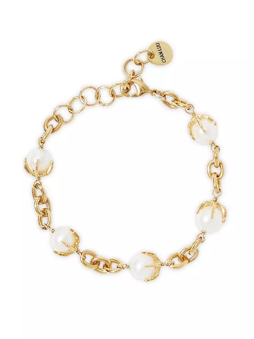 18K-Gold-Plated & Freshwater Pearl Chain Bracelet Product Image