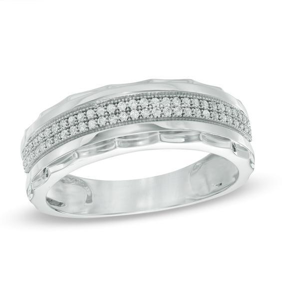 Men's 1/5 CT. T.w. Diamond Double Row Wedding Band in 10K White Gold Product Image