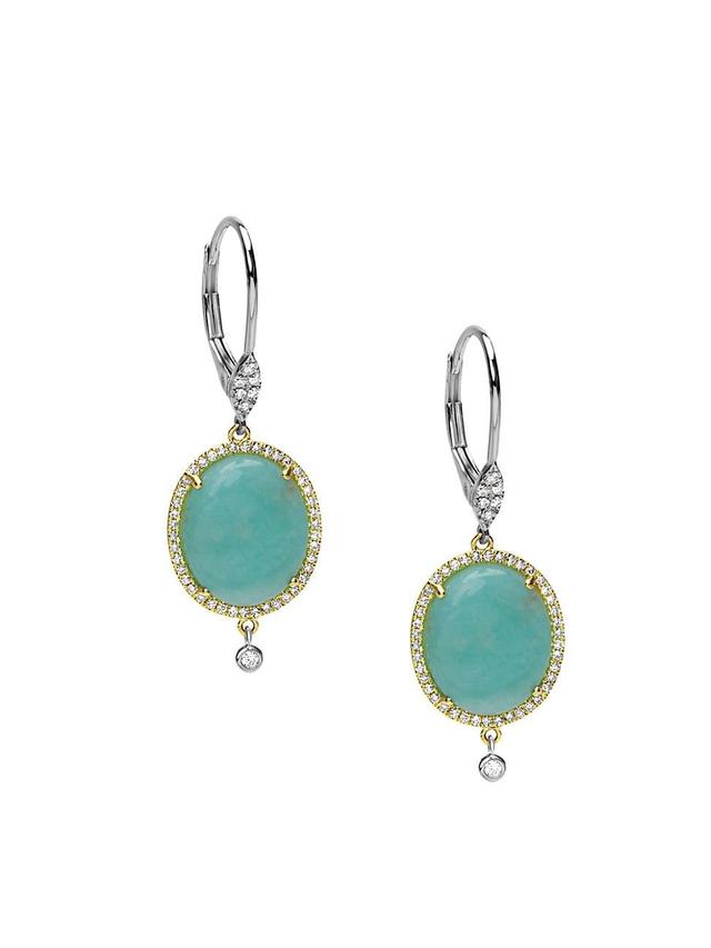 Womens Two-Tone 14K Gold, Amazonite & 0.29 TCW Diamond Drop Earrings Product Image