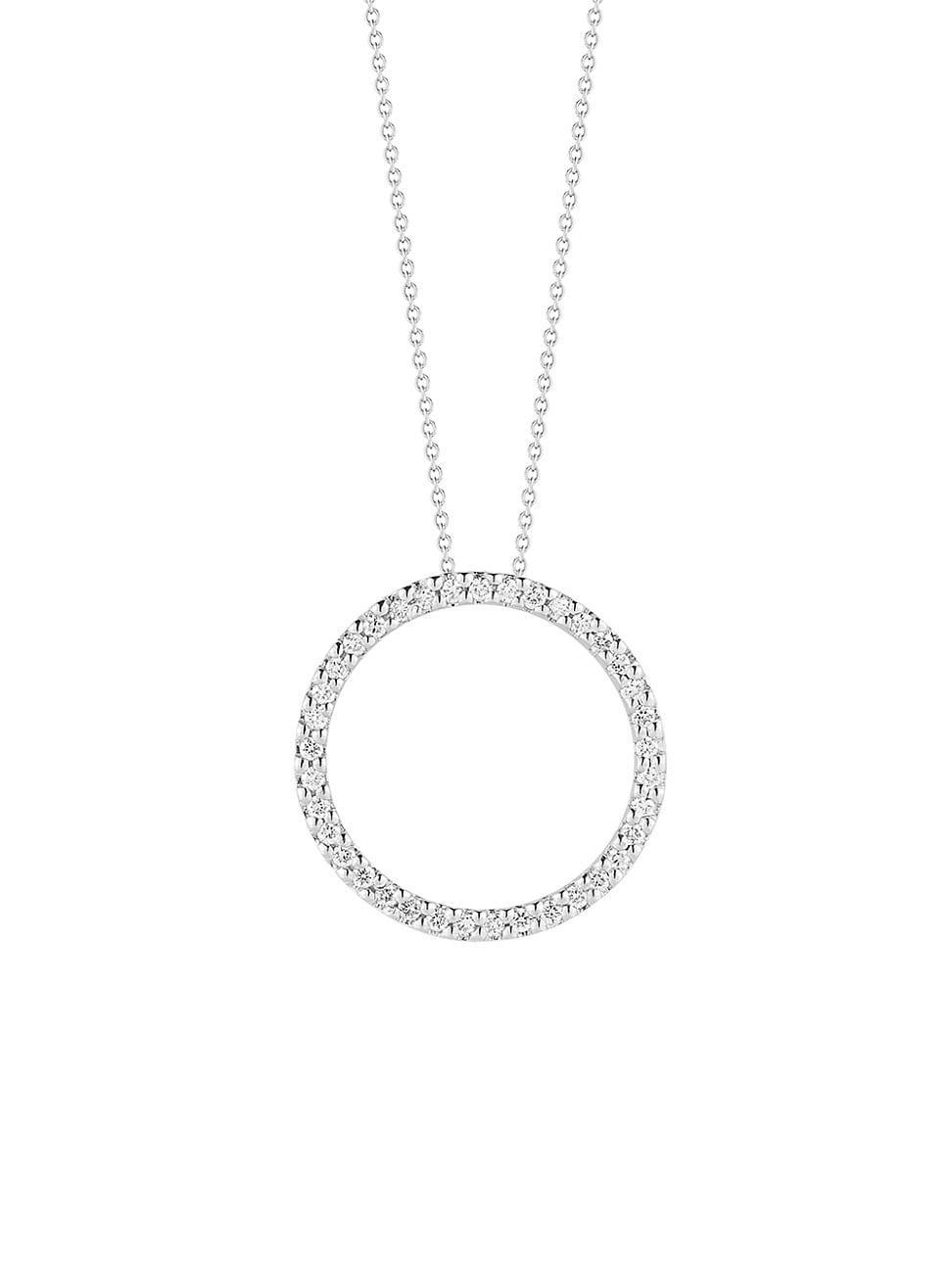 Roberto Coin 18K White Gold Small Circle Pendant Necklace with Diamonds, 16 Product Image