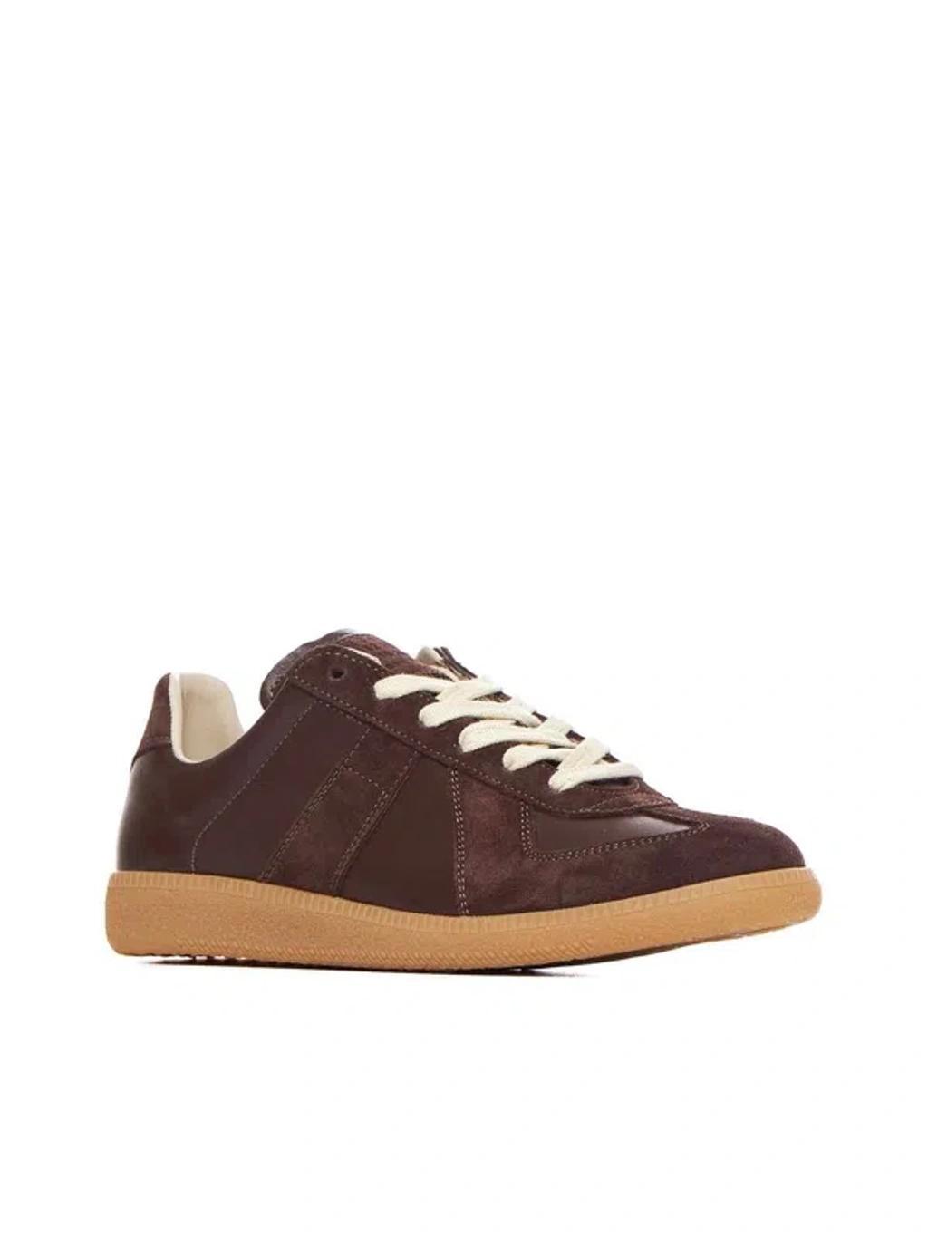 Replica Suede & Leather Sneakers In Chic Brown Product Image