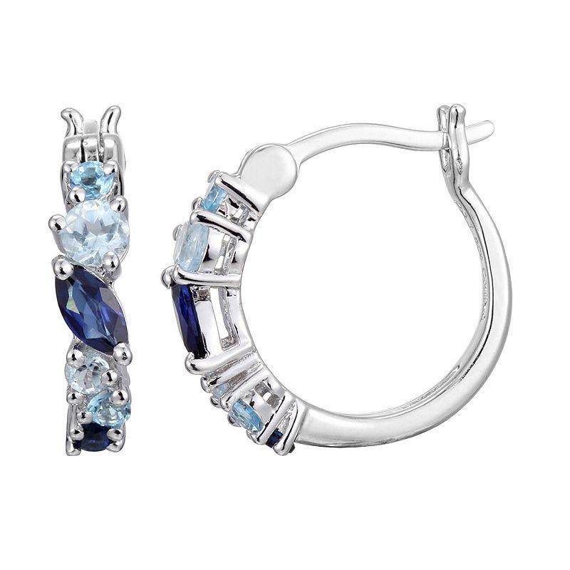 Sterling Silver Lab-Created Sapphire & Blue Topaz Hoop Earrings, Womens Product Image