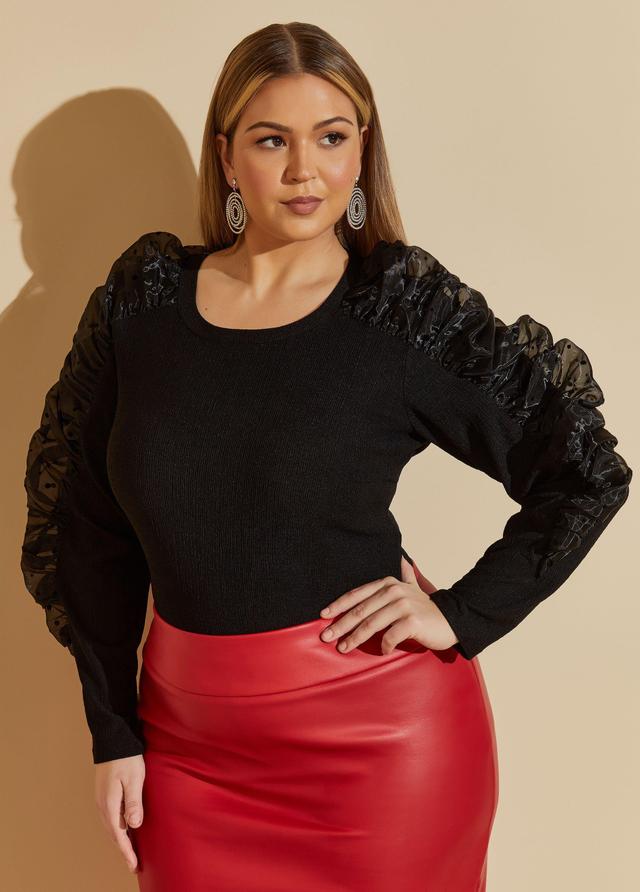 Plus Size Flocked Organza Sleeved Top Ashley Stewart Product Image