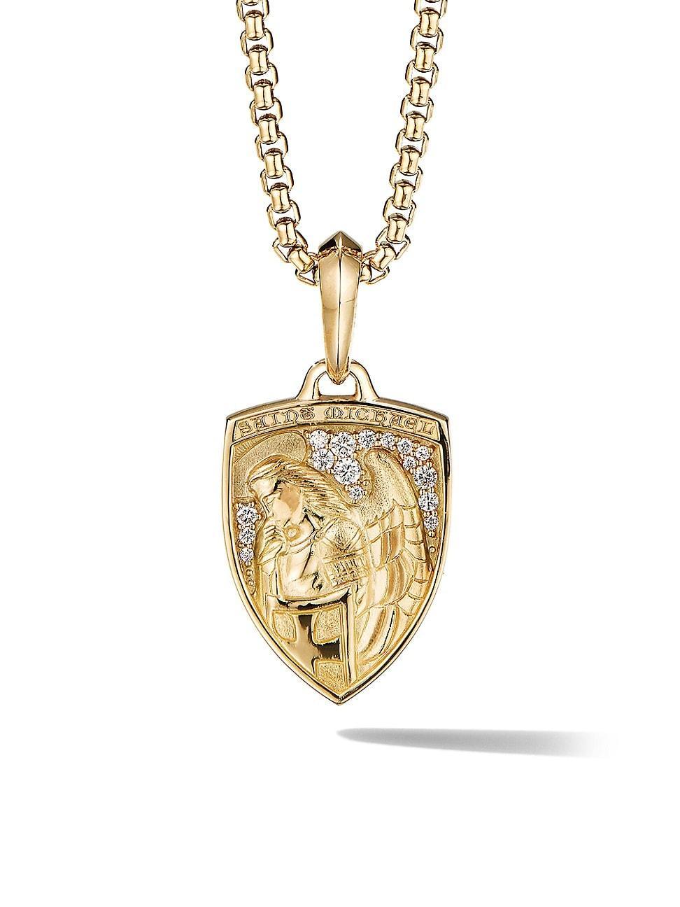 Mens St. Michael Amulet in 18K Yellow Gold with Pav Diamonds Product Image