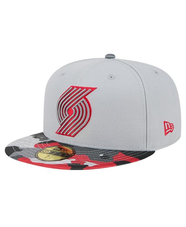 New Era Mens Gray Portland Trail Blazers Active Color Camo Visor 59FIFTY Fitted Hat - Gray Product Image