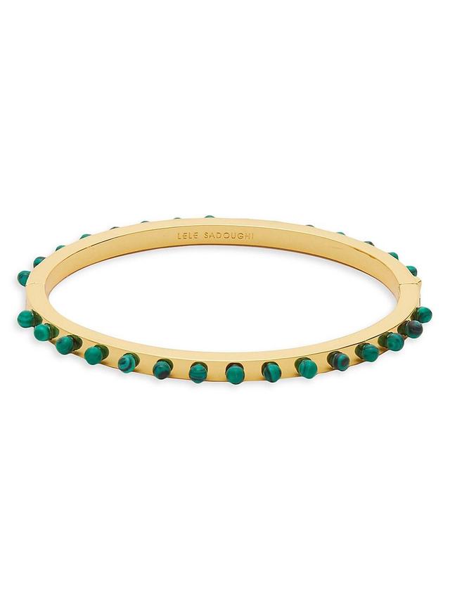 Womens 14K Gold-Plated & Faux Malachite Bead Hinge Bangle Product Image