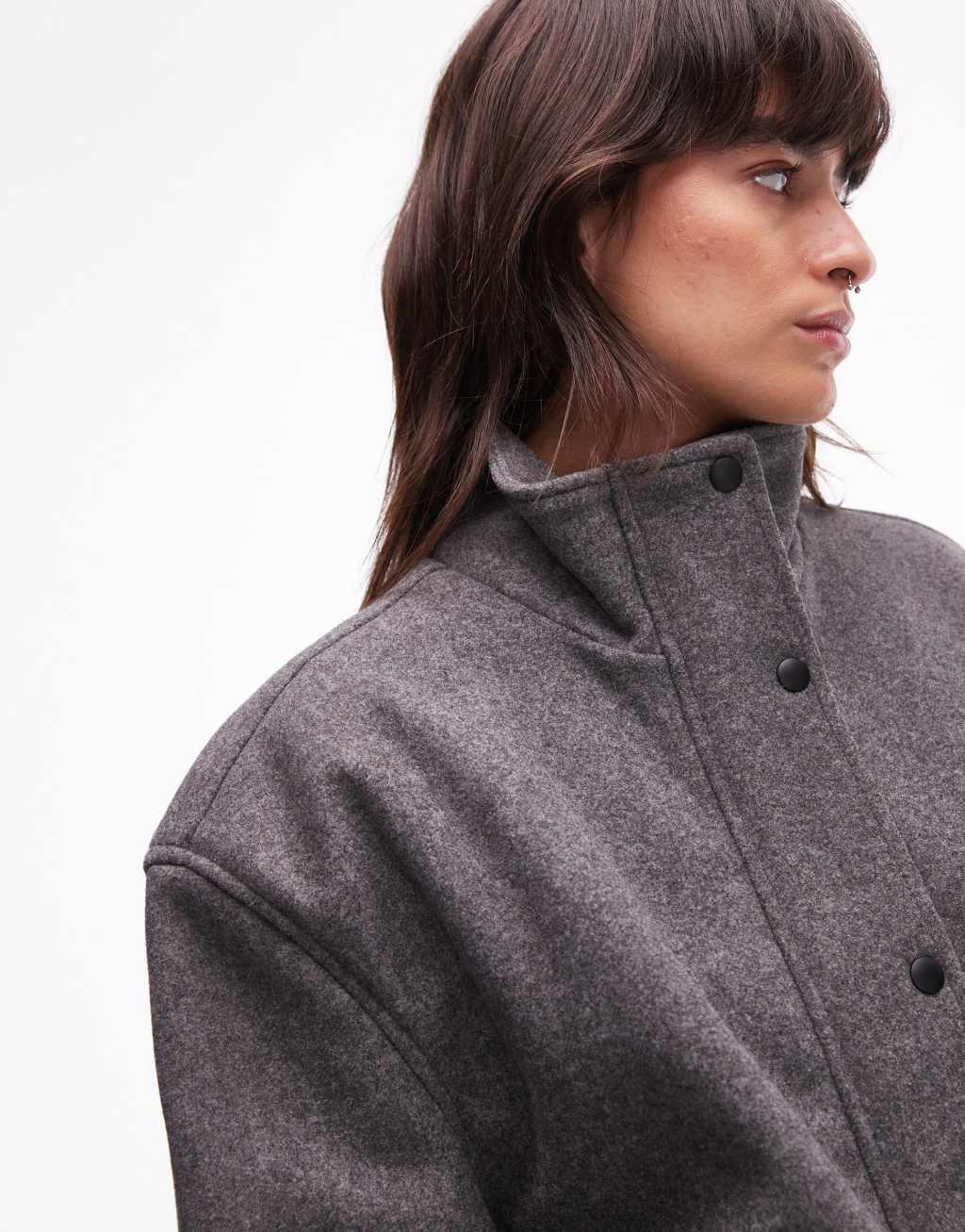 Topshop wool look bomber jacket in charcoal Product Image