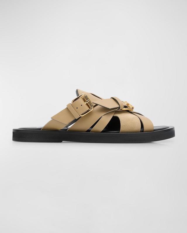 Men's Double-Buckle Leather Sandals Product Image