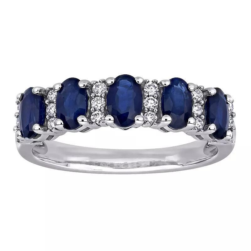 Stella Grace 14k White Gold Blue Sapphire & 1/6 Carat T.W. Diamond Semi-Eternity Ring, Womens Product Image